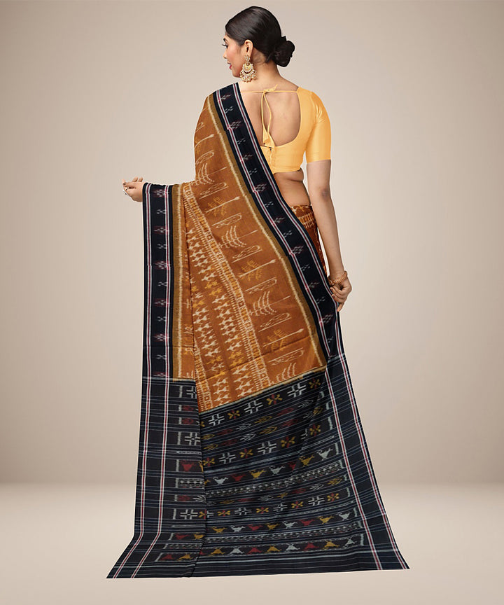 Alloy orange and black cotton handwoven nuapatna saree