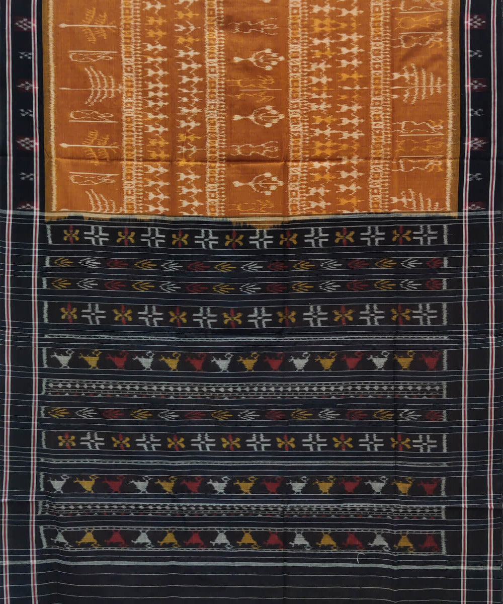 Alloy orange and black cotton handwoven nuapatna saree