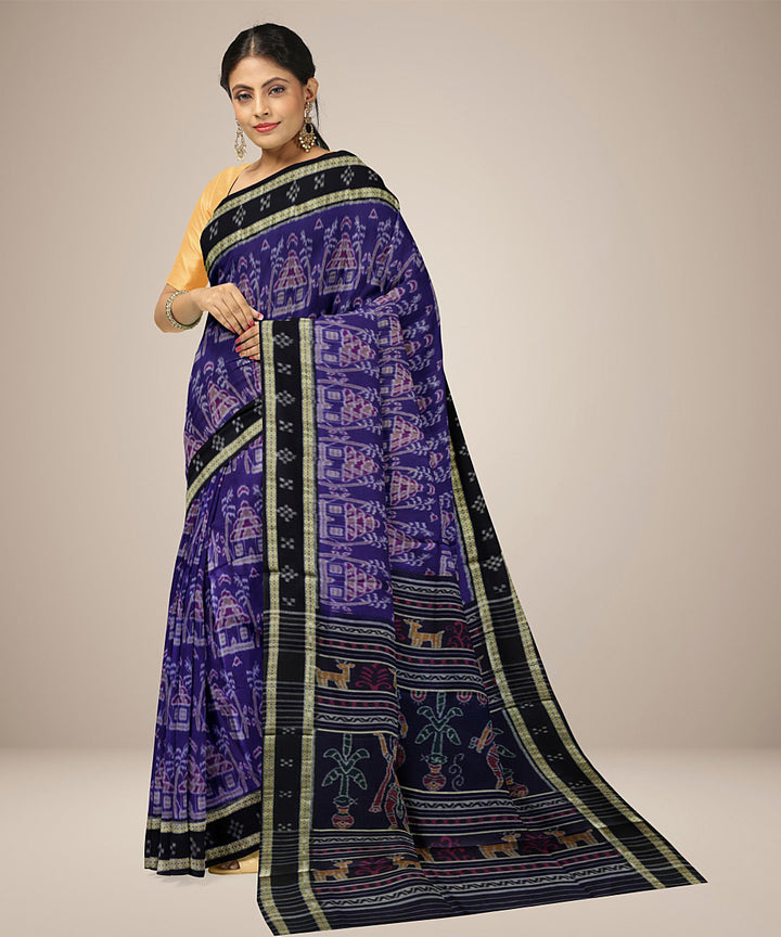 Duke blue pasapalli border cotton handwoven nuapatna saree