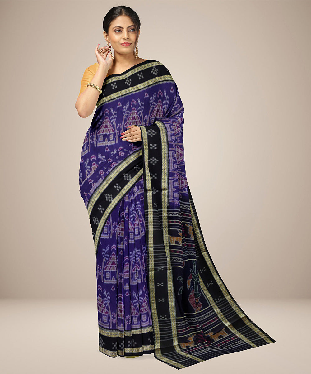 Duke blue pasapalli border cotton handwoven nuapatna saree