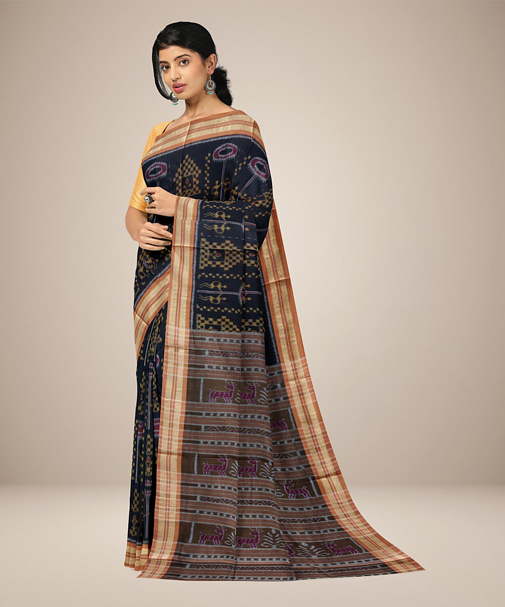 Black tribal body design cotton handwoven nuapatna saree