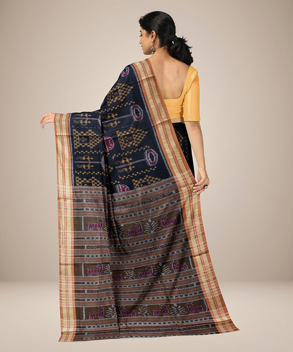 Black tribal body design cotton handwoven nuapatna saree