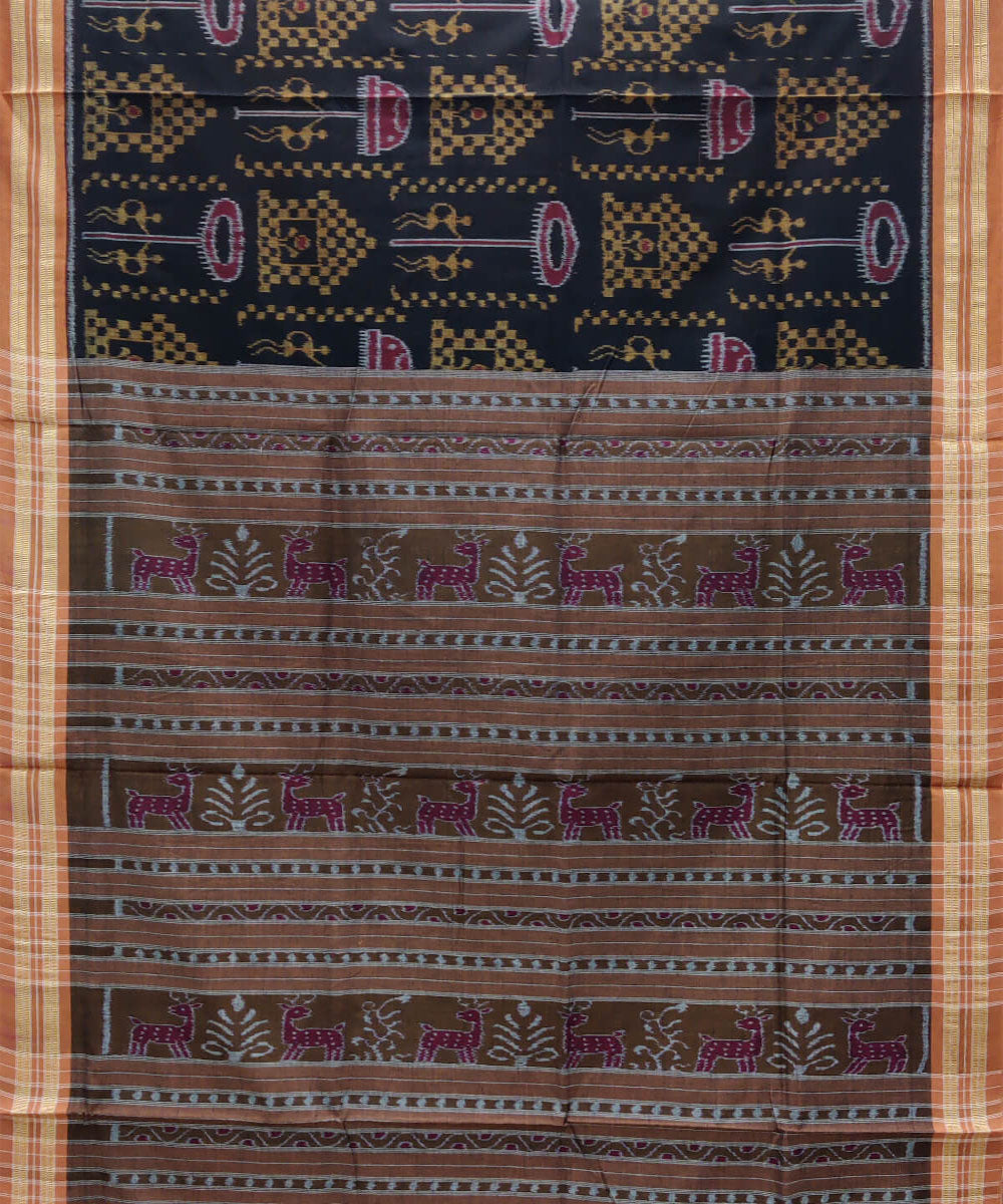 Black tribal body design cotton handwoven nuapatna saree