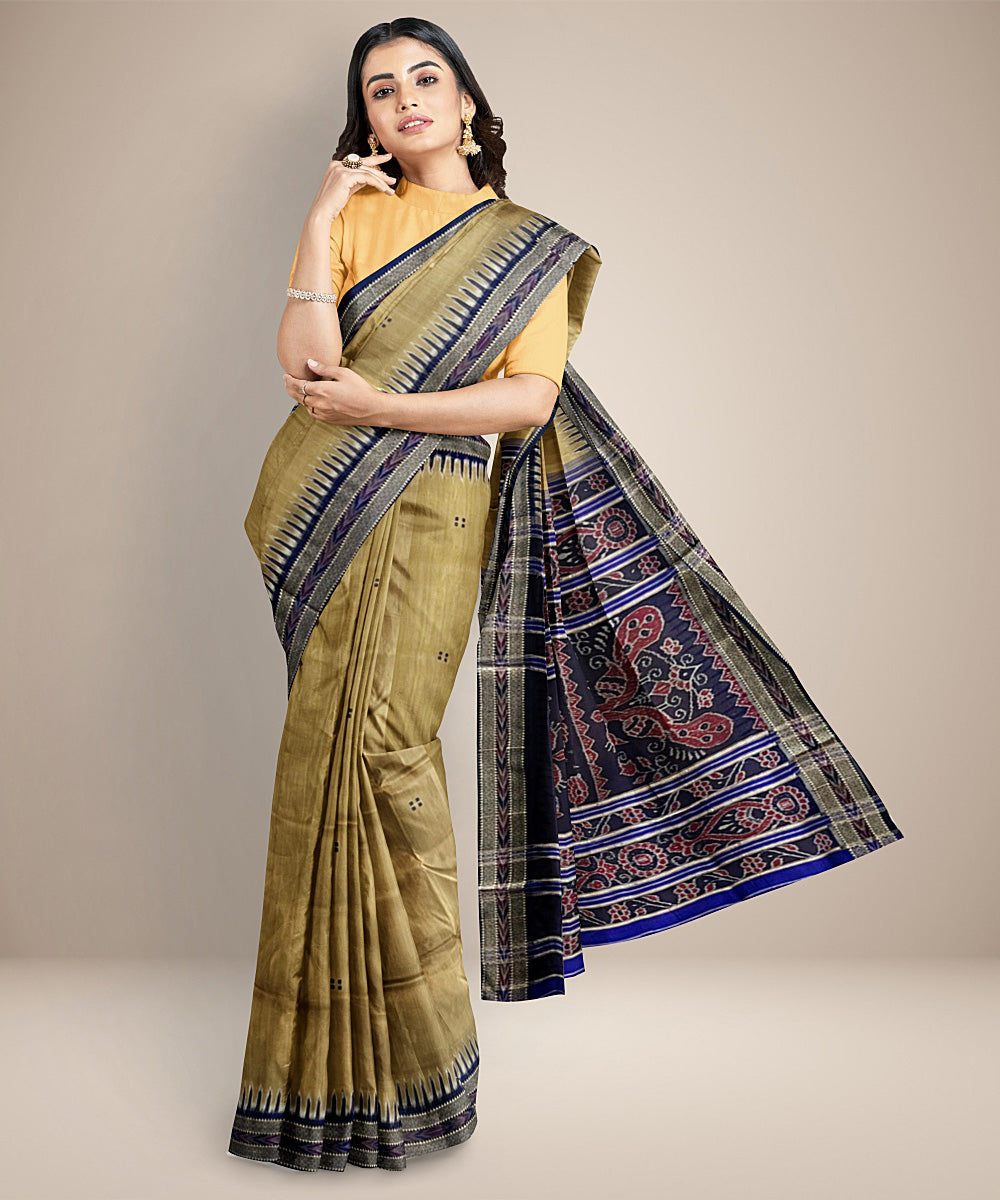Fawn buti design cotton silk handwoven khandua saree