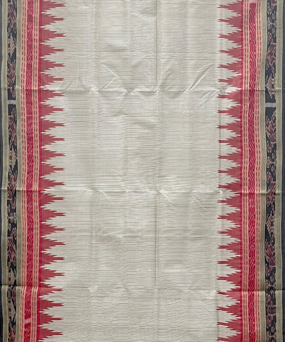 White checks design cotton silk handwoven khandua saree