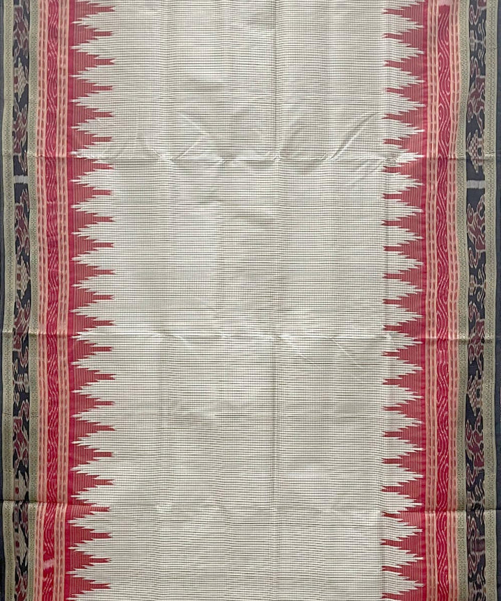 White checks design cotton silk handwoven khandua saree