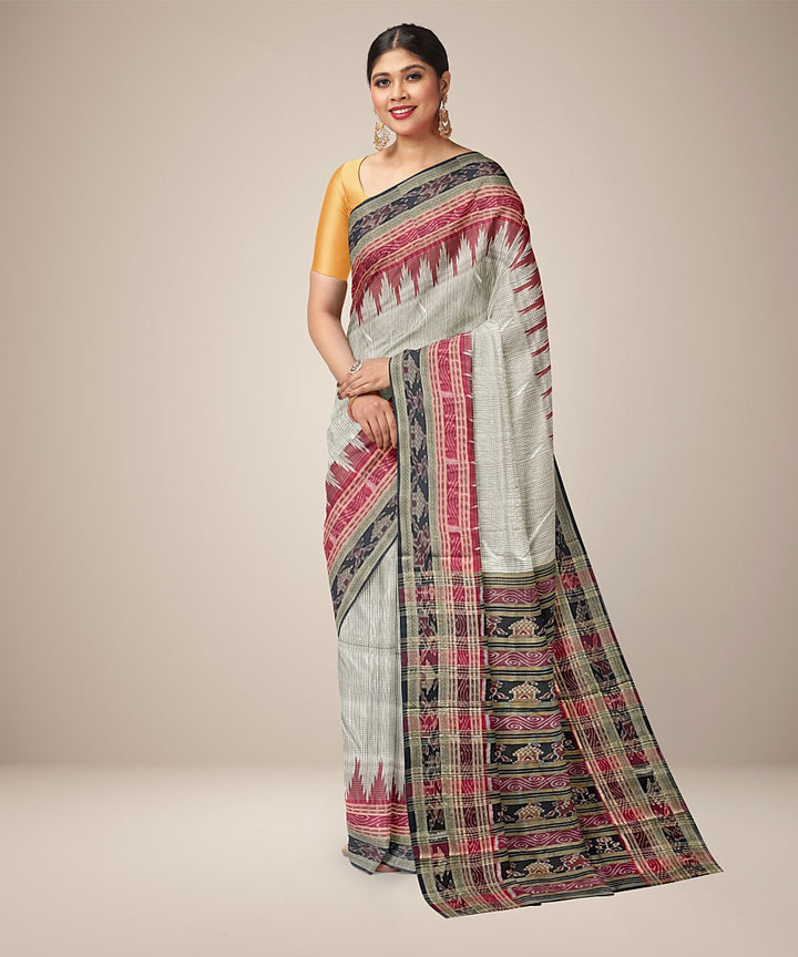 White checks design cotton silk handwoven khandua saree