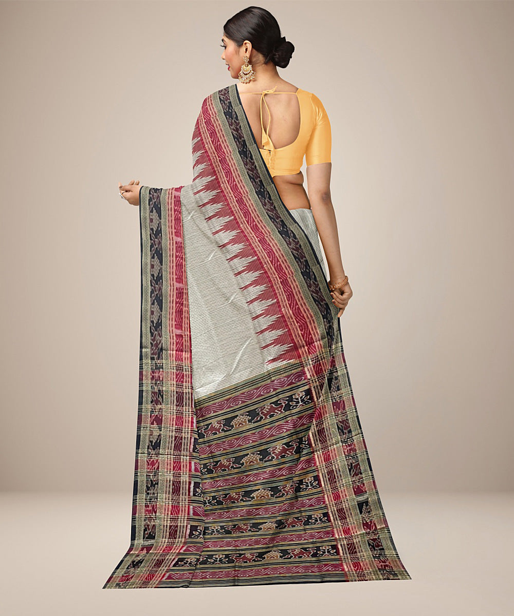 White checks design cotton silk handwoven khandua saree