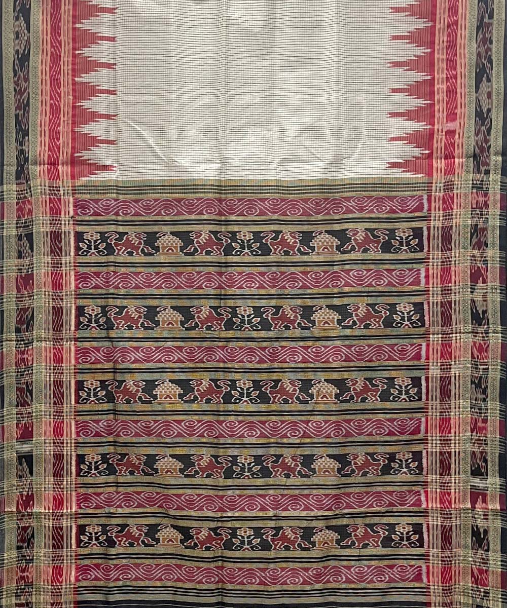 White checks design cotton silk handwoven khandua saree