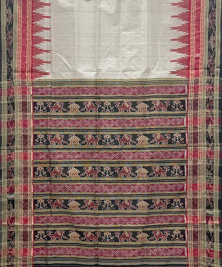 White checks design cotton silk handwoven khandua saree