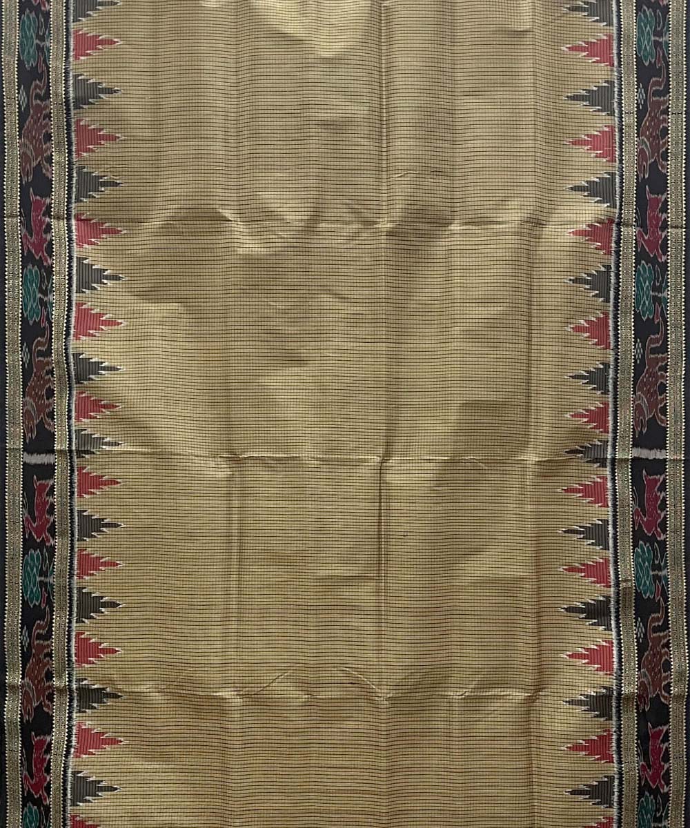 Burlywood beige checks cotton silk handwoven khandua saree