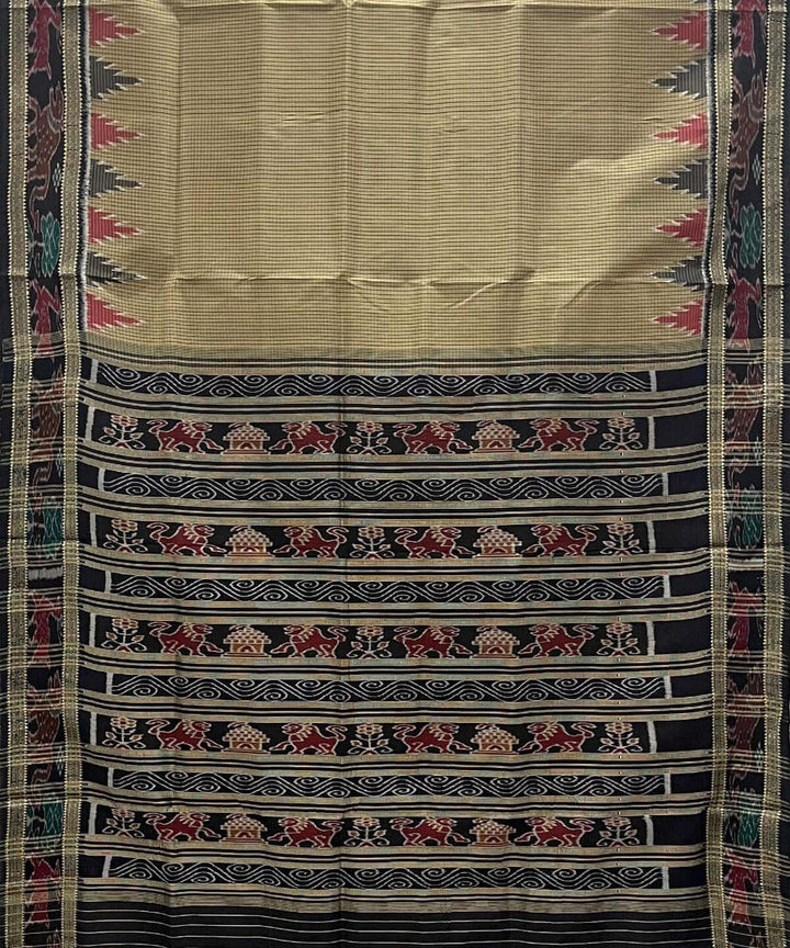 Burlywood beige checks cotton silk handwoven khandua saree