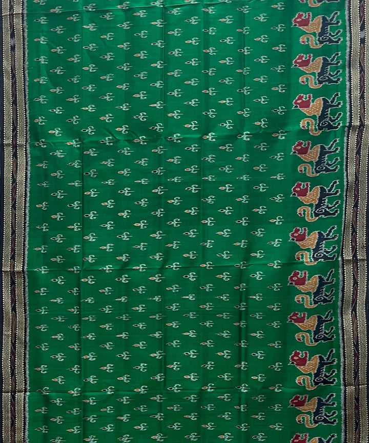 Fern green lotus motif cotton silk handwoven khandua saree