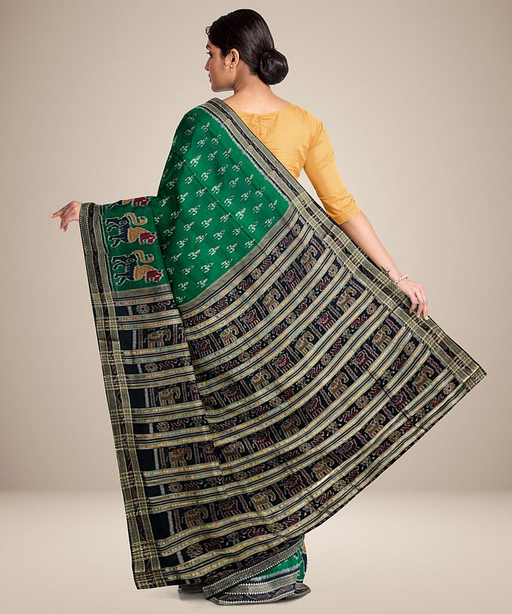 Fern green lotus motif cotton silk handwoven khandua saree