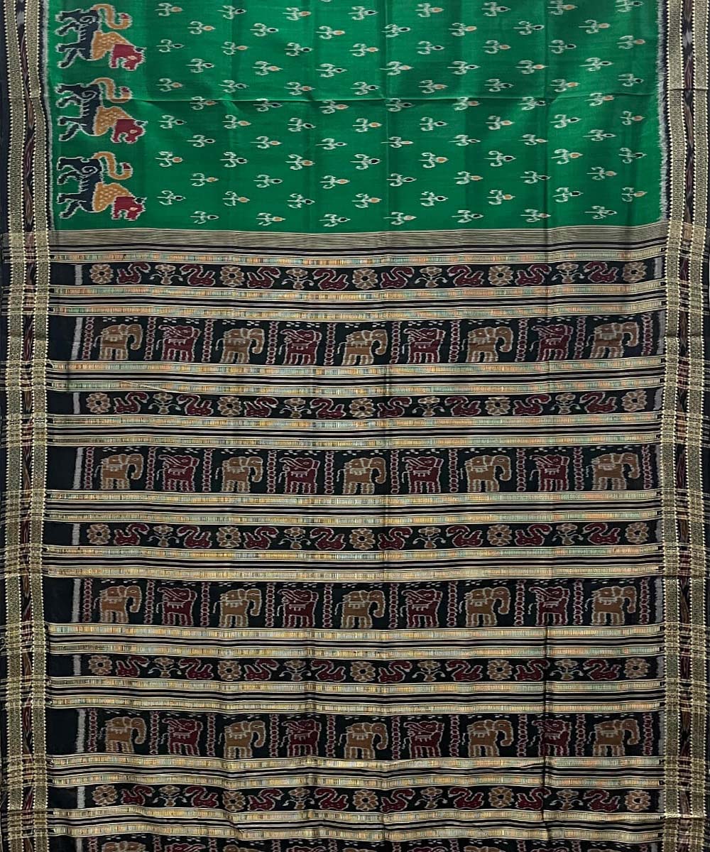 Fern green lotus motif cotton silk handwoven khandua saree