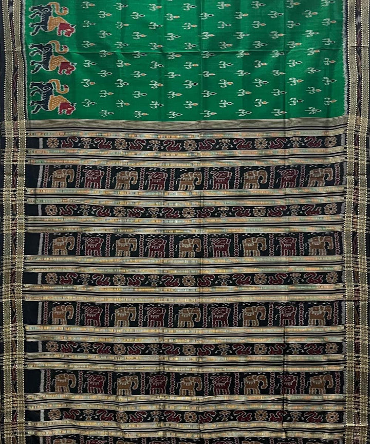 Fern green lotus motif cotton silk handwoven khandua saree