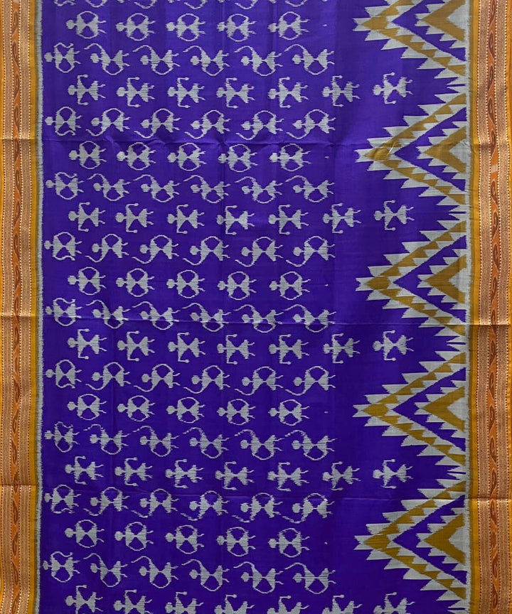 Electric ultramarine tribal design cotton silk handwoven khandua saree