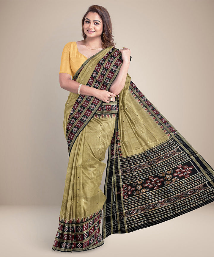 Camel brown pasapalli border cotton silk handwoven khandua saree