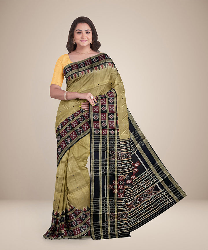 Camel brown pasapalli border cotton silk handwoven khandua saree