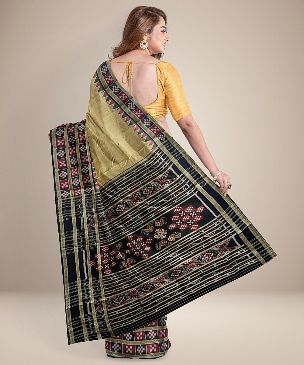 Camel brown pasapalli border cotton silk handwoven khandua saree