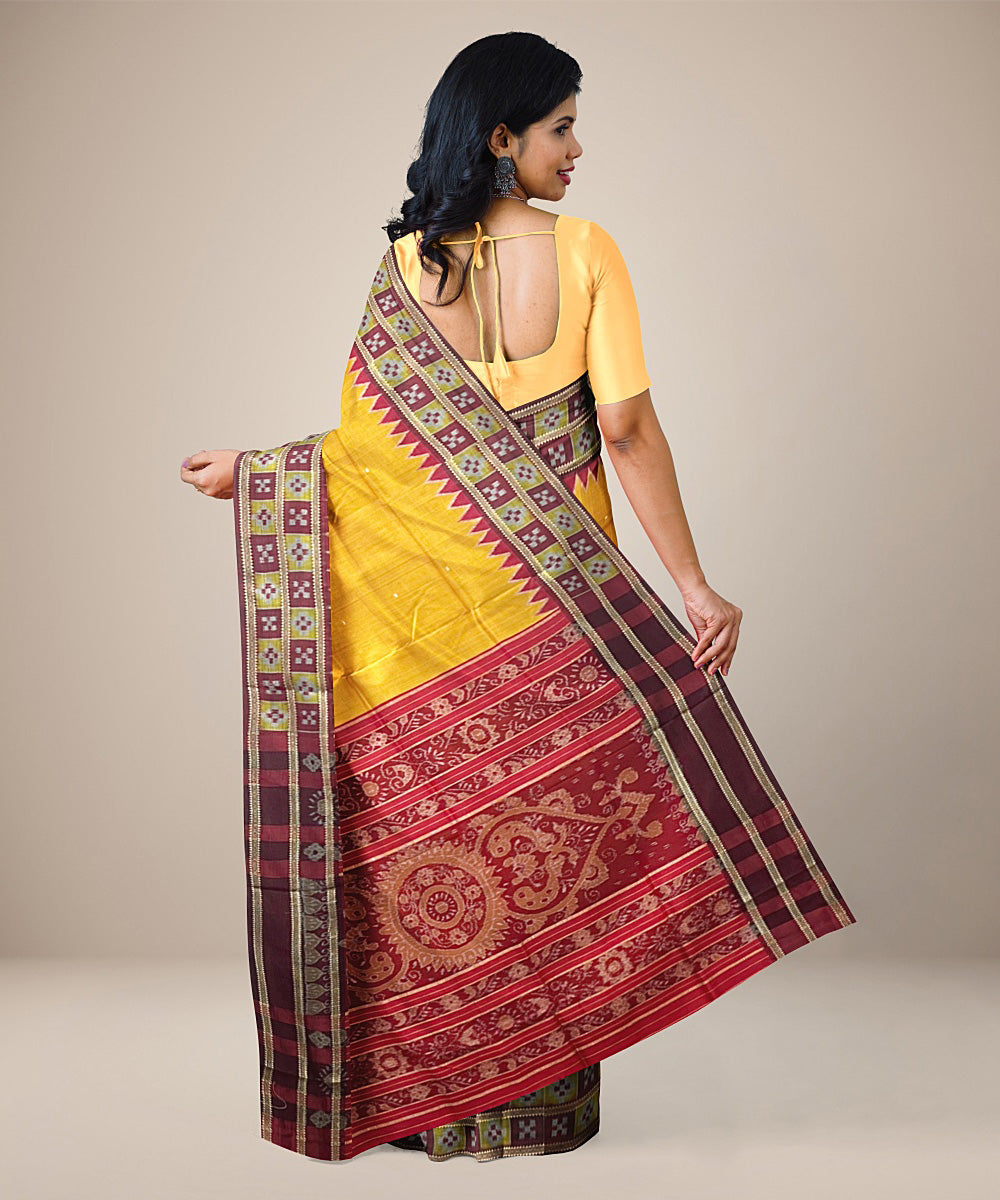 Cyber yellow pasapalli border cotton silk handwoven khandua saree