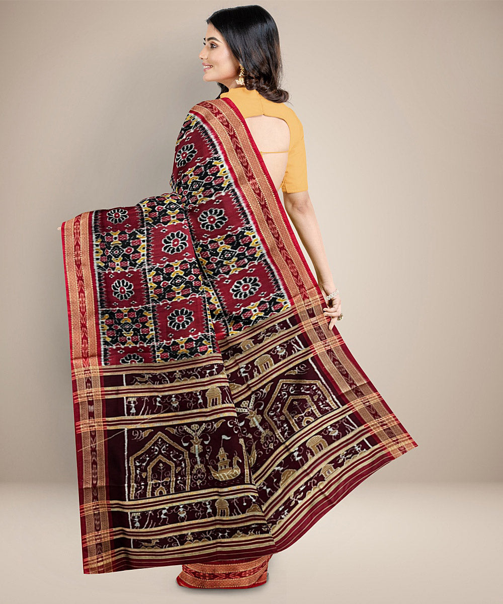 Dark maroon umbrella design cotton silk handwoven khandua saree