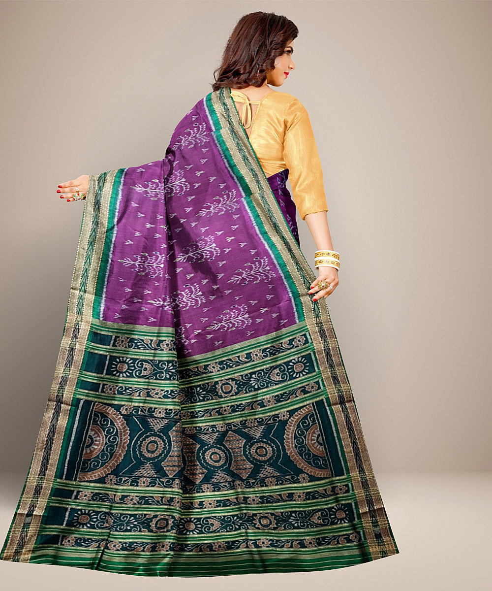 Nature inspired motifs purple cotton silk handwoven khandua saree