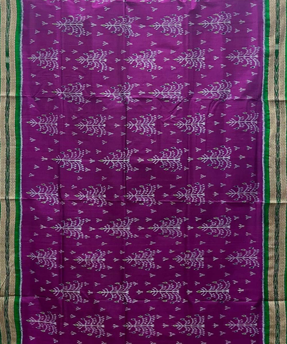 Nature inspired motifs purple cotton silk handwoven khandua saree