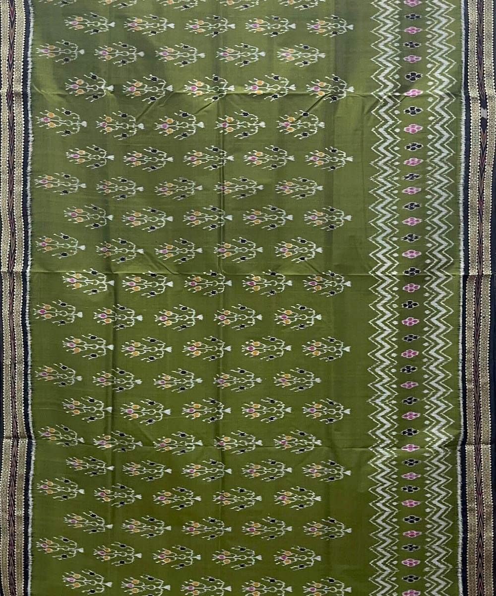 Dark moss green khandua cotton silk handwoven khandua saree