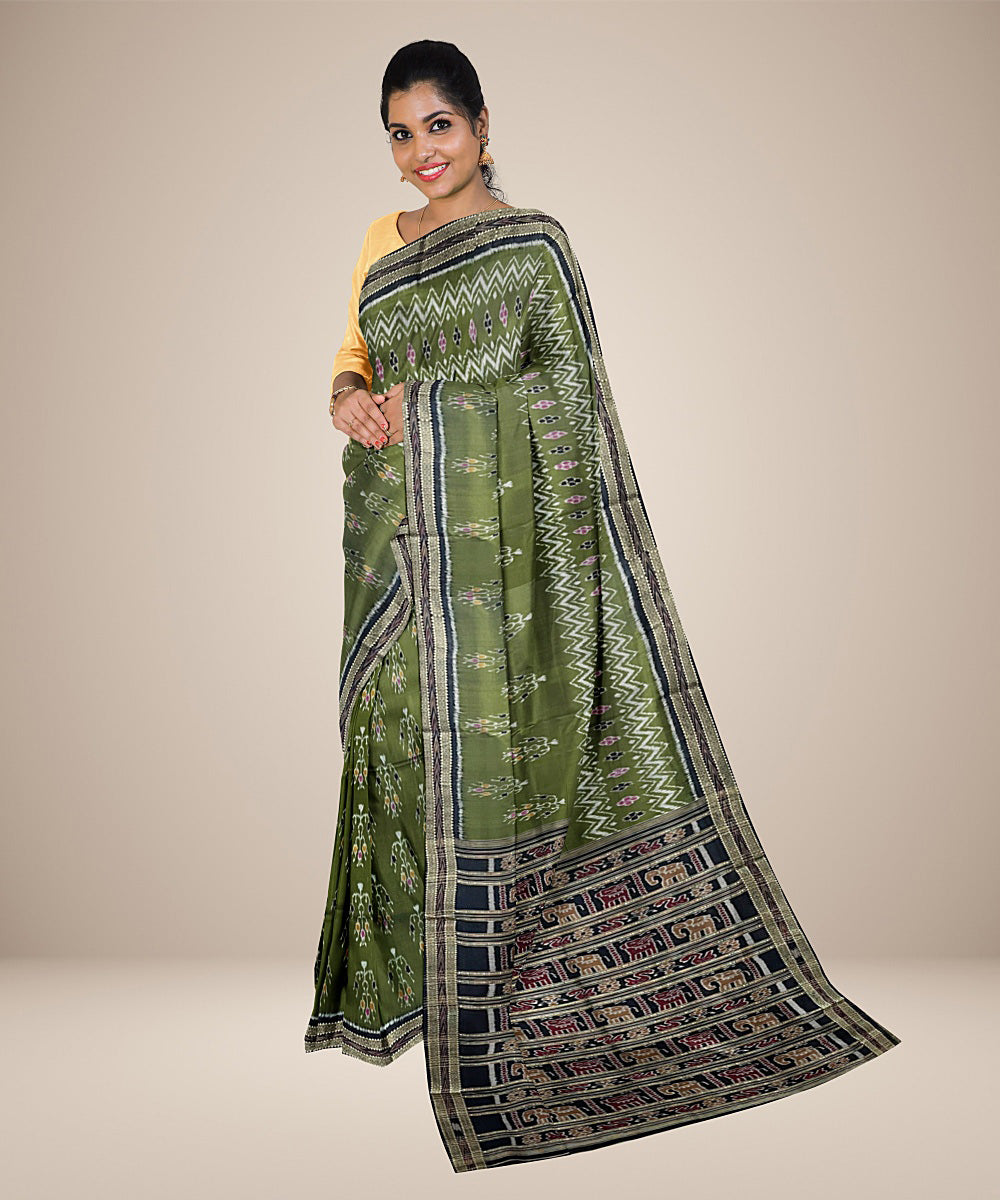 Dark moss green khandua cotton silk handwoven khandua saree