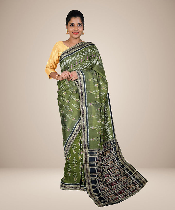 Dark moss green khandua cotton silk handwoven khandua saree