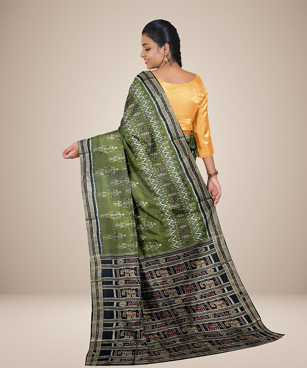 Dark moss green khandua cotton silk handwoven khandua saree