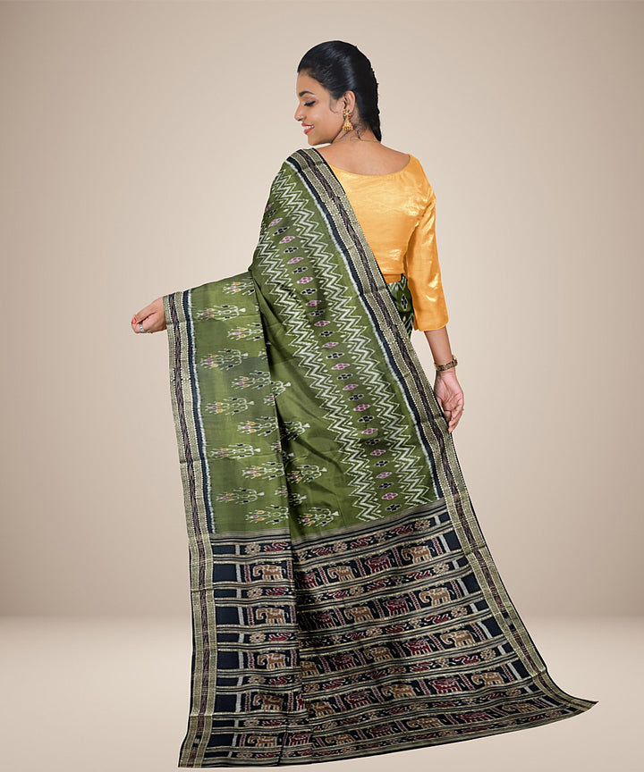 Dark moss green khandua cotton silk handwoven khandua saree