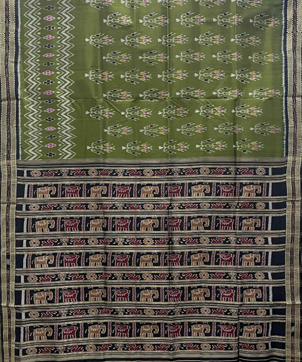 Dark moss green khandua cotton silk handwoven khandua saree