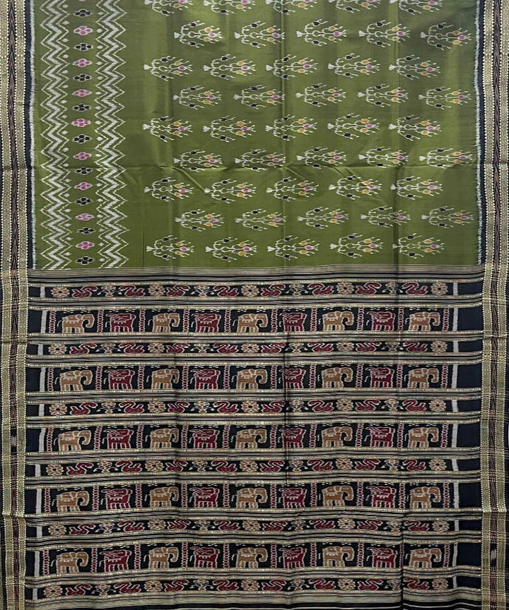 Dark moss green khandua cotton silk handwoven khandua saree