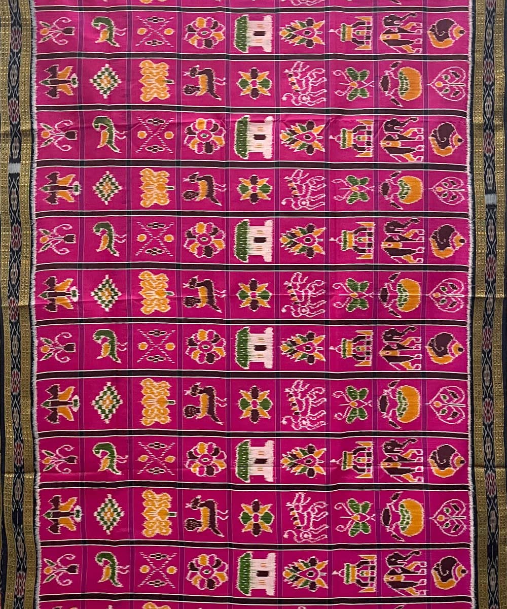 Dark magenta nabakothi design cotton silk handwoven khandua saree