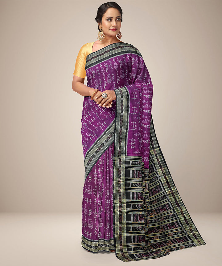 French plum tribal design cotton silk handwoven khandua saree