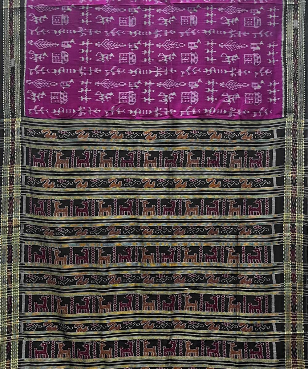 French plum tribal design cotton silk handwoven khandua saree