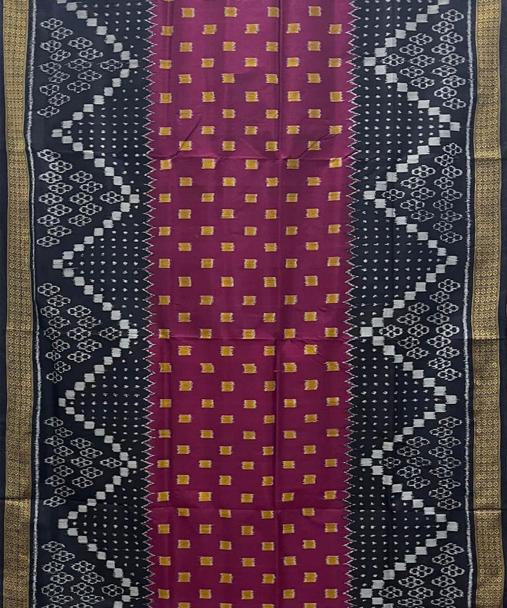 Dark magenta half and half design cotton silk handwoven khandua saree