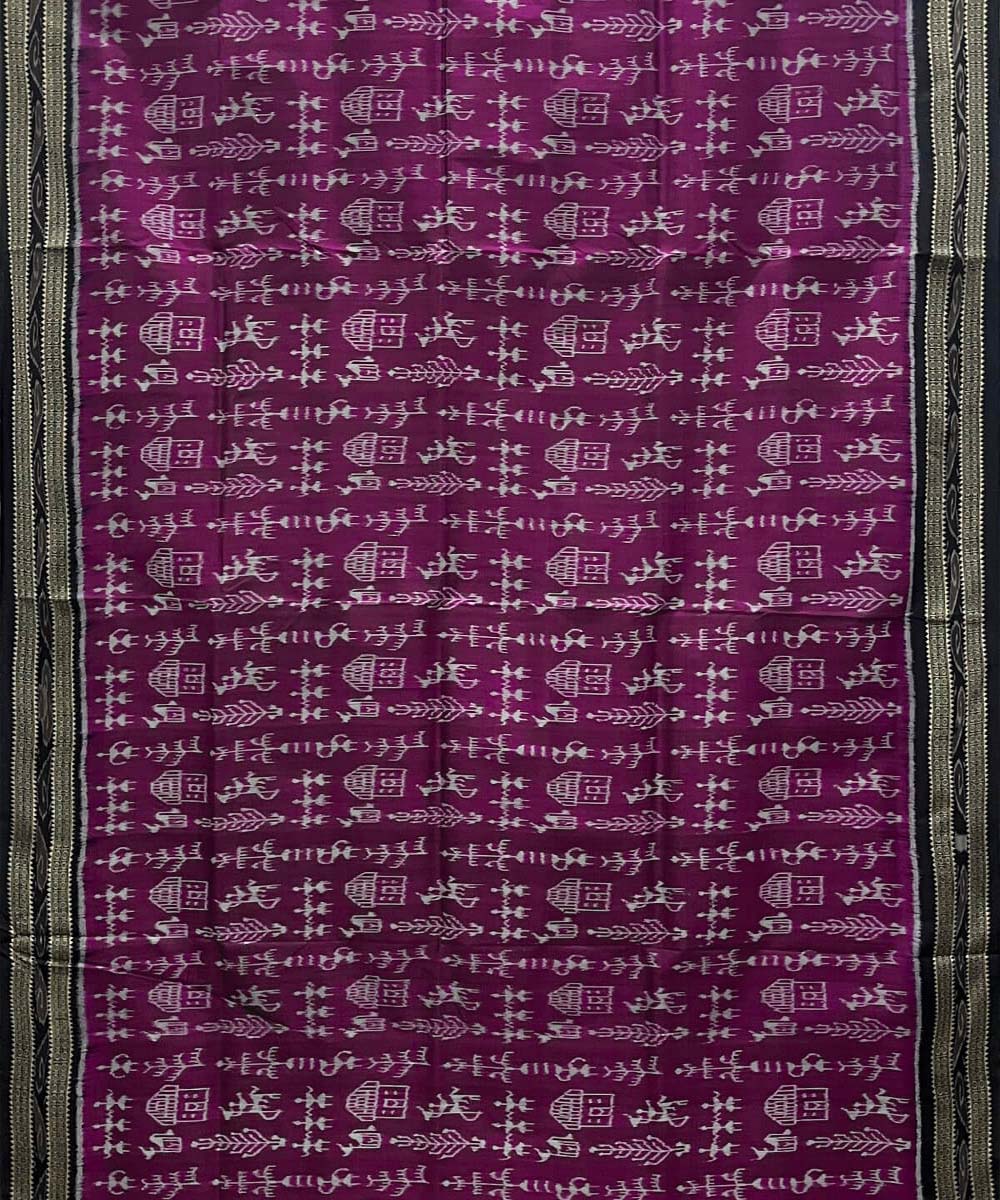 Tribal body design magenta cotton silk handwoven khandua saree