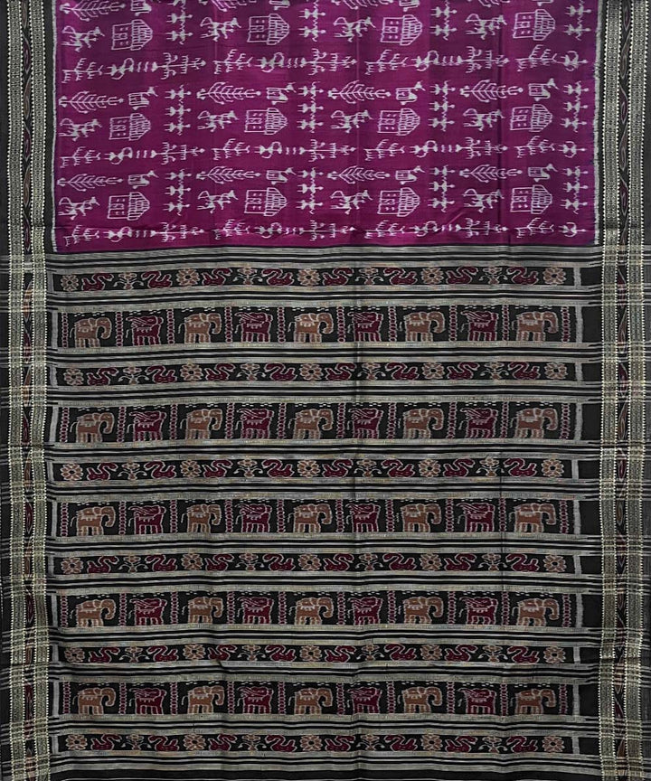 Tribal body design magenta cotton silk handwoven khandua saree