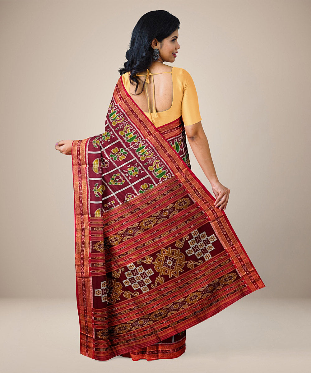 Carmine nabakothi design cotton silk handwoven khandua saree