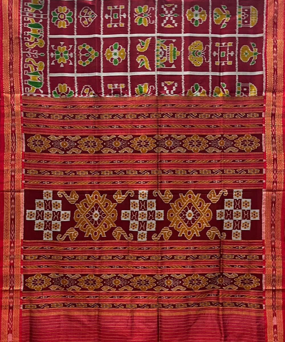 Carmine nabakothi design cotton silk handwoven khandua saree