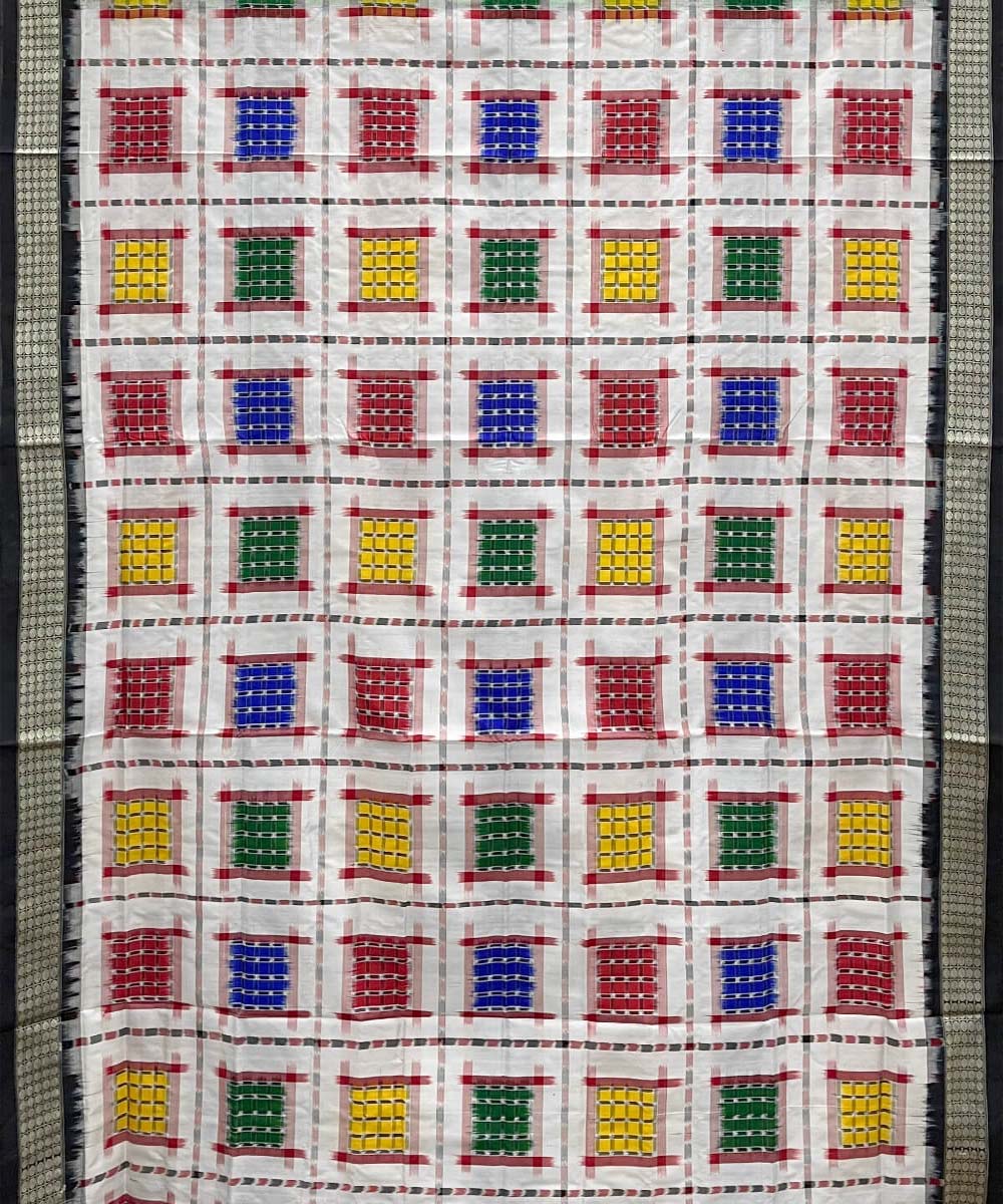 White black silk handwoven sambalpuri saree