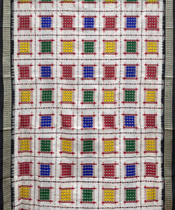 White black silk handwoven sambalpuri saree