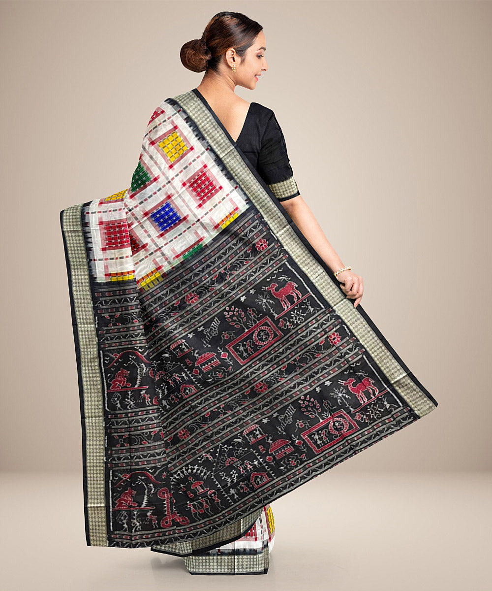 White black silk handwoven sambalpuri saree