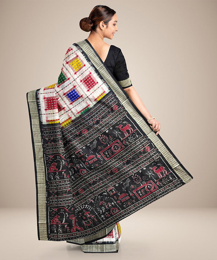 White black silk handwoven sambalpuri saree