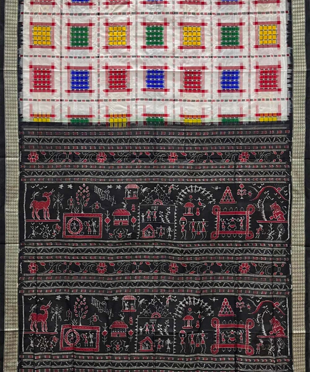 White black silk handwoven sambalpuri saree