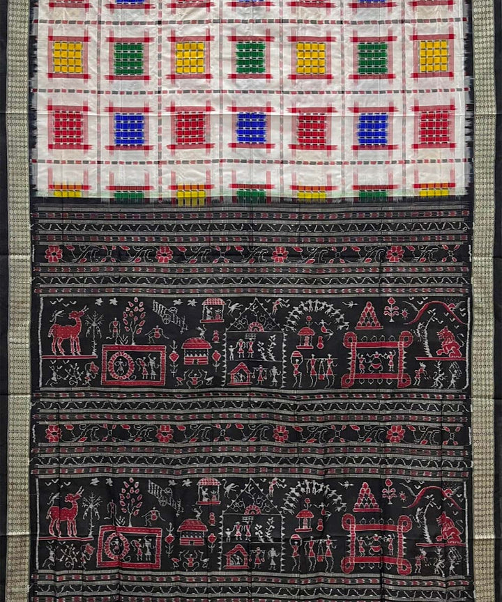 White black silk handwoven sambalpuri saree