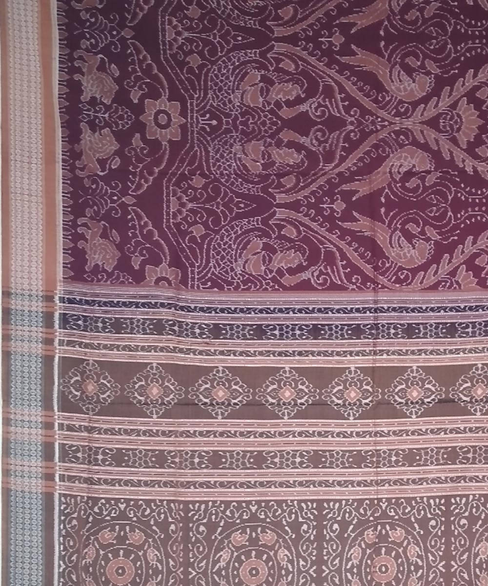 Bulgarian rose deep carrot handloom ikat cotton sambalpuri saree